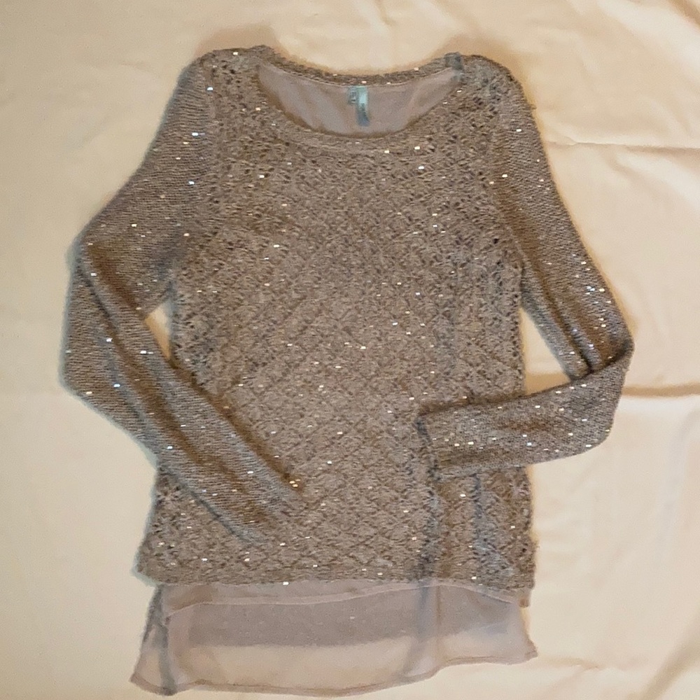 Beige layered look sweater. Size M
